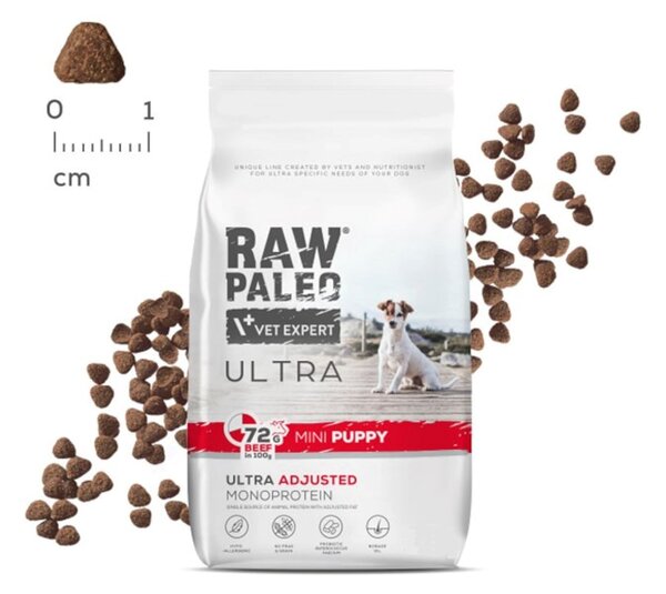 VEE VETEXPERT Raw Paleo Ultra Mini Puppy Mono Beef - suché krmivo pro štěňata malých plemen - 8 kg