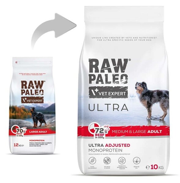 VEE VETEXPERT Raw Paleo Ultra Medium&Large Adult Beef Mono - suché krmivo pro psy - 10 kg