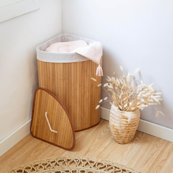 Compactor skládací koš na prádlo BAMBOO, 40 L, rohový, 35 x 35 x 60 cm, bambus, přírodní