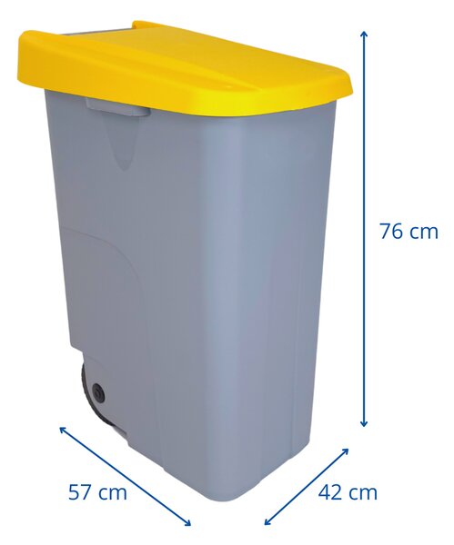 Denox odpadkový koš RECICLO na tříděný odpad 85 L, žluté víko, plastový s kolečky