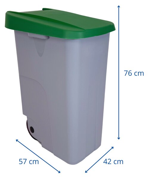 Denox odpadkový koš RECICLO na tříděný odpad 85 L, zelené víko, plastový s kolečky