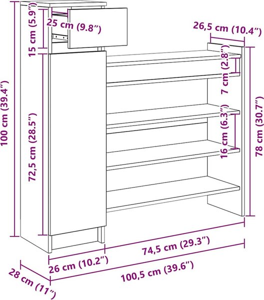 VidaXL Botník 100,5 x 28 x 100 cm kompozitní dřevo [871388] Barva: Bílá