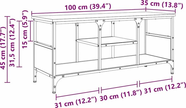 VidaXL TV skříňka 100x35x45 cm kompozitní dřevo a železo [881306] Barva: dub sonoma