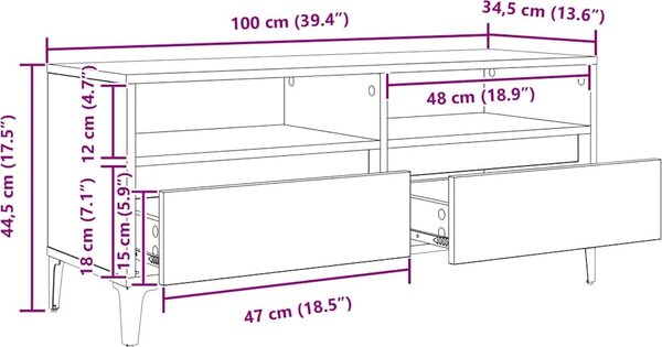 VidaXL TV skříňka 100 x 34,5 x 44,5 cm kompozitní dřevo [881470] Barva: dub sonoma