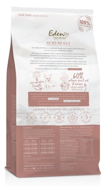 EDE EDEN Semi-Moist Salmon & Quail - polomokré krmivo pro psa - 10kg