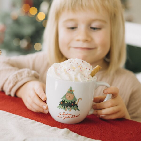 Porcelánový hrnek Šťastné a Veselé s kočkou 350 ml