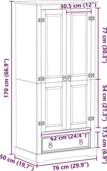 VidaXL Skříně se zásuvkou 76 x 50 x 170 cm Masivní borové dřevo [42024936] Barva: Medový vosk