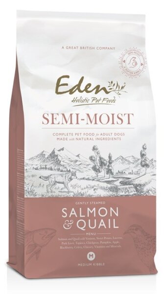 EDE EDEN Semi-Moist Salmon & Quail - polomokré krmivo pro psa - 10kg