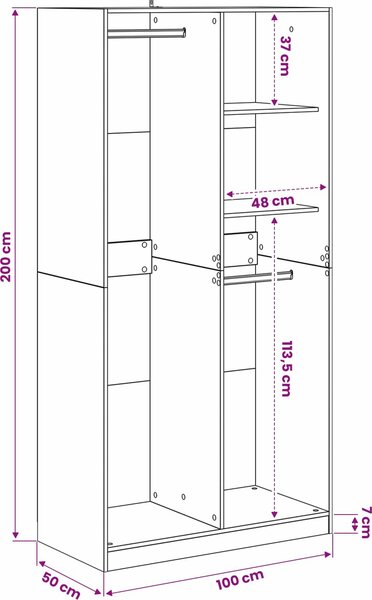 VidaXL Šatní skříň 100 x 50 x 200 cm kompozitní dřevo [3446632] Barva: Bílá