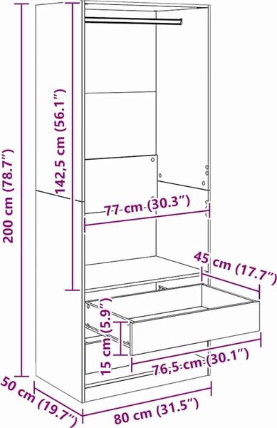VidaXL Šatní skříň 80 x 50 x 200 cm kompozitní dřevo [3403224] Barva: kouřový dub