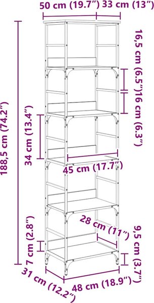 VidaXL Knihovna 50 x 33 x 188,5 cm kompozitní dřevo [882759] Barva: dub sonoma