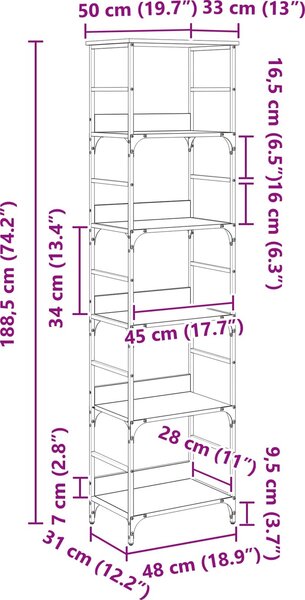 VidaXL Knihovna 50 x 33 x 188,5 cm kompozitní dřevo [882759] Barva: dub sonoma