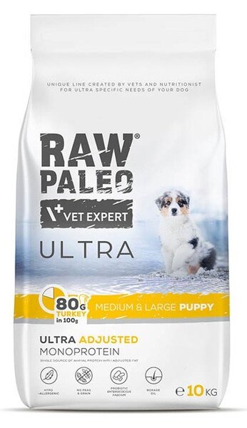 VEE VETEXPERT Raw Paleo Ultra Medium&Large Puppy Mono Turkey - suché krmivo pro štěňata - 10 kg