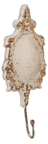 Kovový háček bílo-zlatý s patinou Groede – 12x4x31 cm