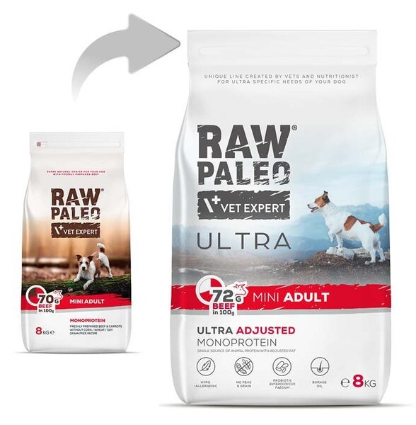 VEE VETEXPERT Raw Paleo Ultra Mini Adult Beef Mono - suché krmivo pro psy - 8 kg