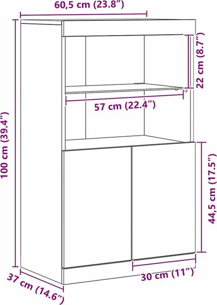 VidaXL Příborník s LED osvětlením 60,5 x 37 x 100 cm [863035] Barva: Bílá