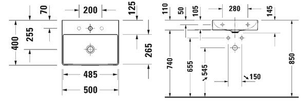 Duravit DuraSquare umyvadlo 50x40 cm obdélníkový klasický bílá lesk 2356500070