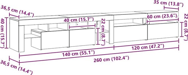 VidaXL TV skříňka s LED osvětlením 260x36,5x40 cm [3332493] Barva: Betonová šedá