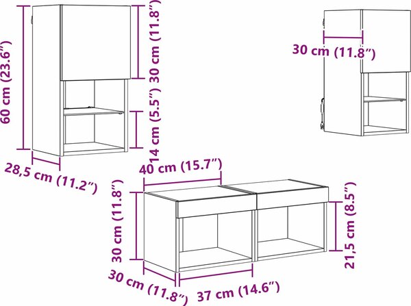 VidaXL 4dílná obývací stěna s LED osvětlením [3402916] Barva: šedá sonoma
