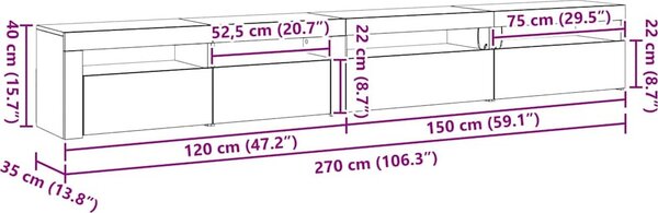 VidaXL TV skříňka s LED osvětlením 270 x 35 x 40 cm [3332509] Barva: Bílá