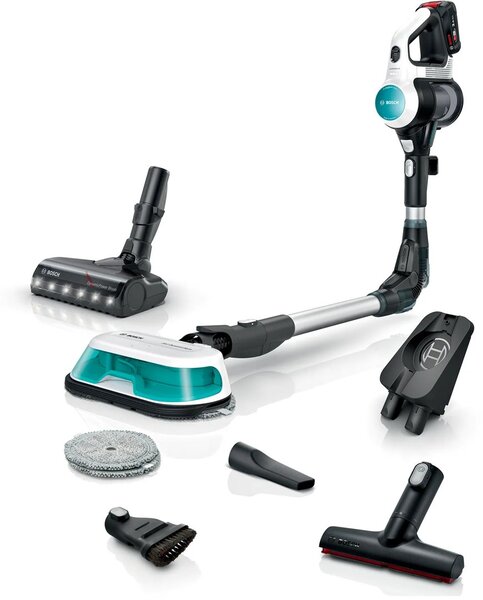 BOSCH Akumulátorový vysavač 2 v 1, vysávání a mopování Unlimited 7 ProHygienic Aqua White