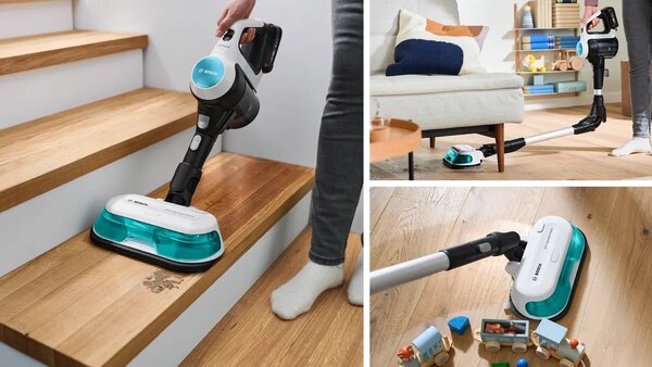 BOSCH Akumulátorový vysavač 2 v 1, vysávání a mopování Unlimited 7 ProHygienic Aqua White