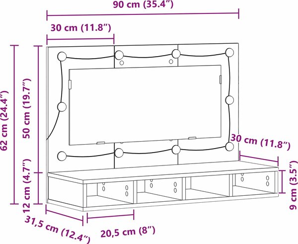 VidaXL Zrcadlová skříňka s LED 90 x 31,5 x 62 cm [862781] Barva: Bílá
