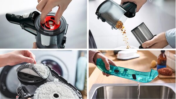 BOSCH Akumulátorový vysavač 2 v 1, vysávání a mopování Unlimited 7 ProHygienic Aqua White