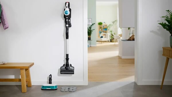 BOSCH Akumulátorový vysavač 2 v 1, vysávání a mopování Unlimited 7 ProHygienic Aqua White