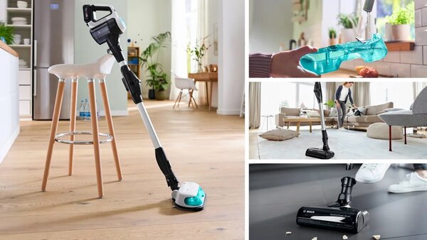 BOSCH Akumulátorový vysavač 2 v 1, vysávání a mopování Unlimited 7 ProHygienic Aqua White