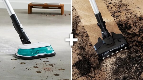 BOSCH Akumulátorový vysavač 2 v 1, vysávání a mopování Unlimited 7 ProHygienic Aqua White