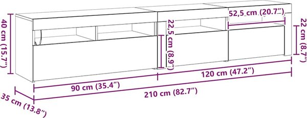 VidaXL TV skříňka s LED osvětlením 210 x 35 x 40 cm [3332520] Barva: Bílá
