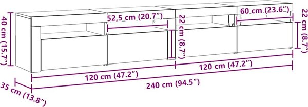 VidaXL TV skříňka s LED osvětlením 240x35x40 cm [3332522] Barva: kouřový dub