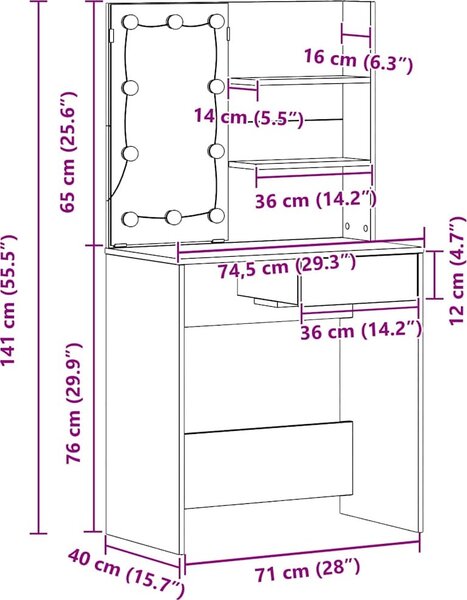 VidaXL Toaletní stolek s LED 74,5x40x141 cm [862785] Barva: Bílá