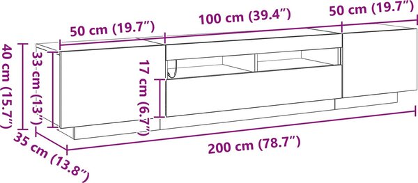 VidaXL TV skříňka s LED osvětlením 200x35x40 cm [3333063] Barva: Betonová šedá