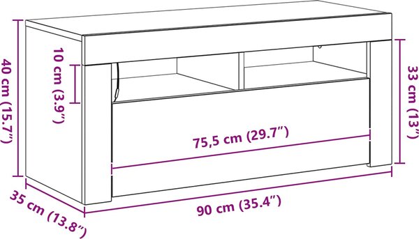 VidaXL TV stolek s LED 90 x 35 x 40 cm kompozitní dřevo [862560] Barva: Bílá