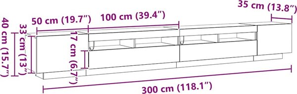 VidaXL TV stolek s LED 300x35x40 cm kompozitní dřevo [3333065] Barva: Betonová šedá