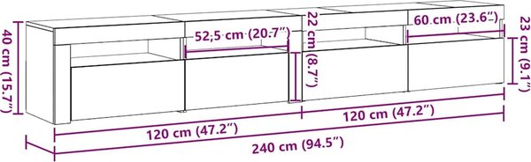 VidaXL TV skříňka s LED osvětlením 240x35x40 cm [3332491] Barva: šedá sonoma