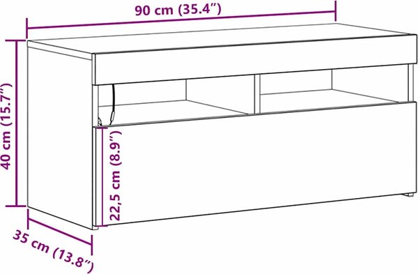 VidaXL TV stolek s LED 90 x 35 x 40 cm kompozitní dřevo [862554] Barva: Bílá