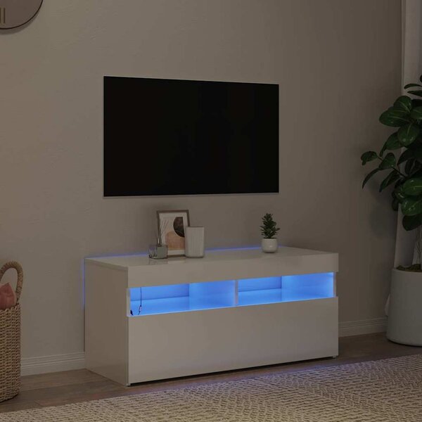 VidaXL TV stolek s LED 90 x 35 x 40 cm kompozitní dřevo [862554] Barva: Bílá