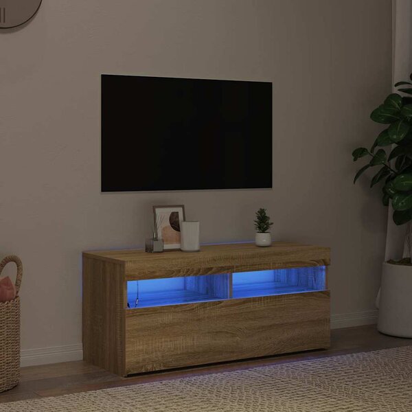 VidaXL TV stolek s LED 90 x 35 x 40 cm kompozitní dřevo [862554] Barva: Bílá