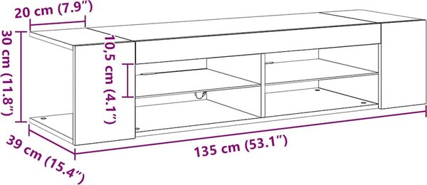 VidaXL TV skříňka s LED osvětlením 135 x 39 x 30 cm [862561] Barva: Bílá