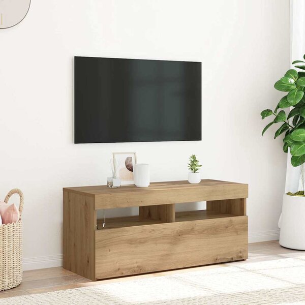 VidaXL TV stolek s LED 90 x 35 x 40 cm kompozitní dřevo [862554] Barva: dub artisan