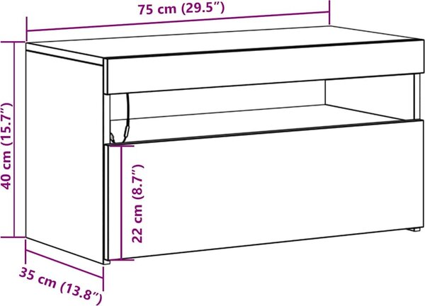 VidaXL TV stolek s LED 75 x 35 x 40 cm kompozitní dřevo [862557] Barva: dub sonoma