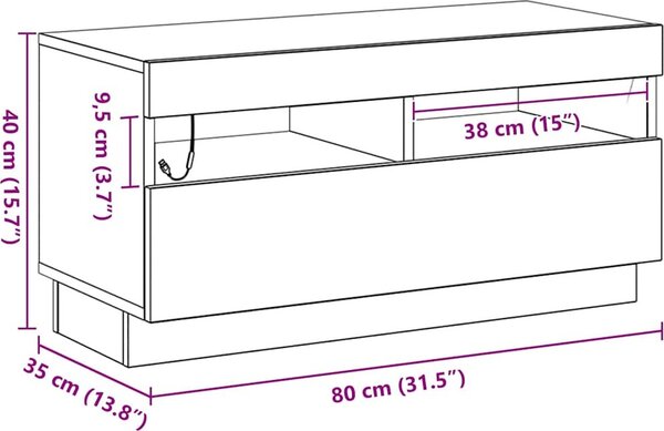 VidaXL TV skříňka s LED 80 x 35 x 40 cm kompozitní dřevo [862566] Barva: bílá s vysokým leskem