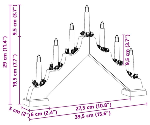 VidaXL Vánoční svíčkový most 7 LED Teplá 39.5 x 5 x 29 cm [42019703] Barva: Bílá