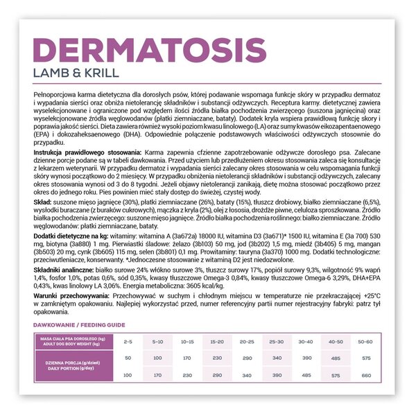VEE VETEXPERT Veterinary Diet Dermatosis Dog Lamb & Krill - suché krmivo pro psy - 12 kg