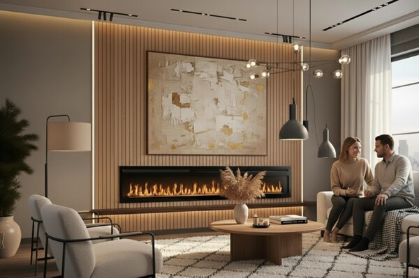 CHEMIN'ARTE - Elektrický vestavný krb Elysée Infinity 228 cm LED efekt plamene, programovatelné topení, dálkové ovládání