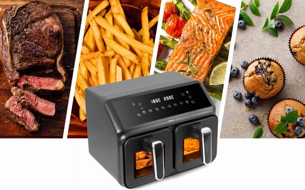ELDOM Dvojitá beztuková fritéza, 2200 W, objem 8 l, LED displej