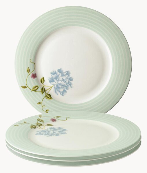 Sada porcelánových mělkých talířů Mint Candy Stripe, 4 díly